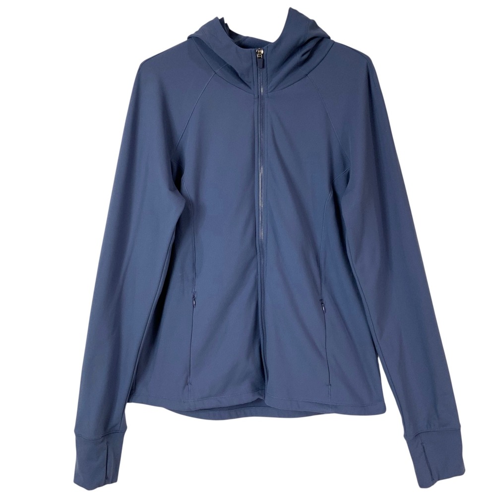 Yogalicious Lux Blue Hooded Jacket XL Full Zip Long Sleeve Thumbholes Pockets